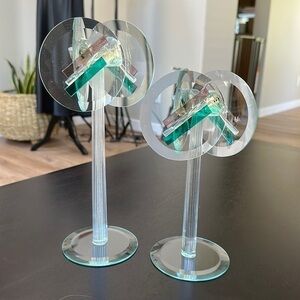 Vintage Pair of Post Modern circle art glass pillar holders